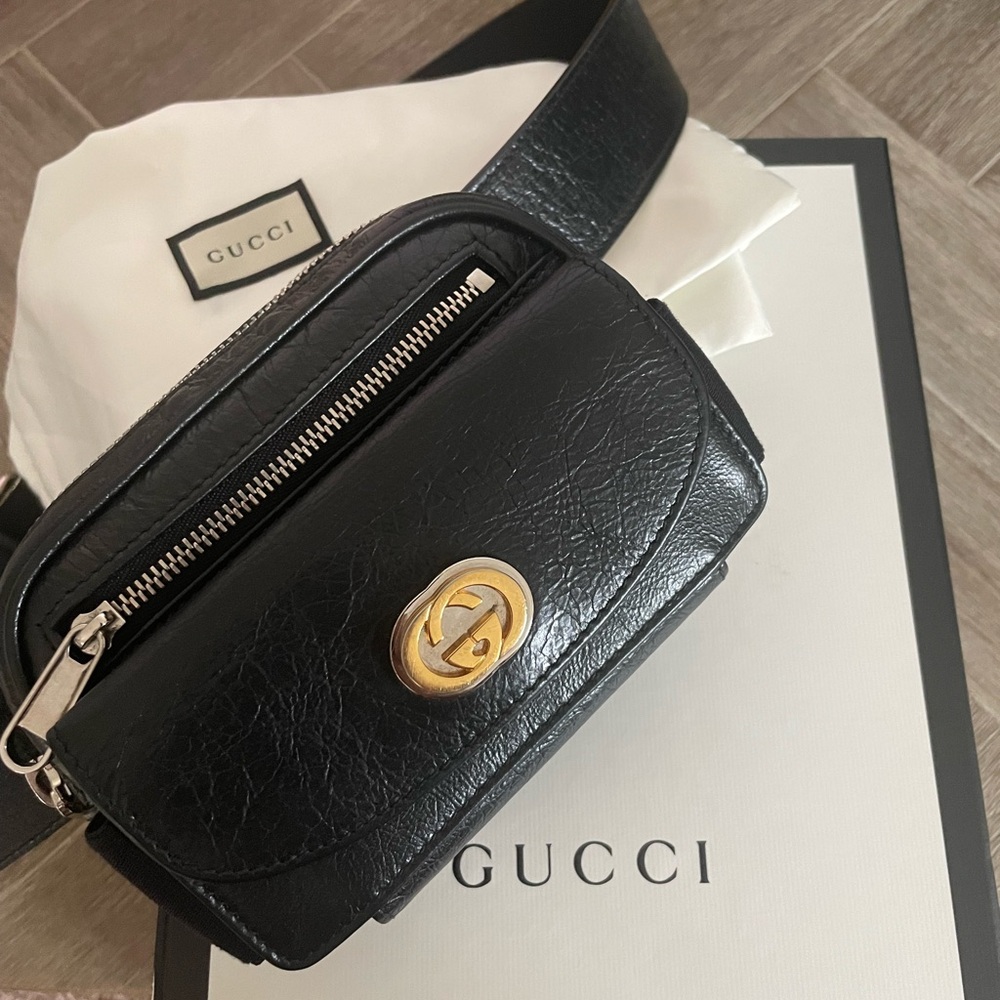 Gucci Black Mini Bag with Textured Leather and Gold Hardware